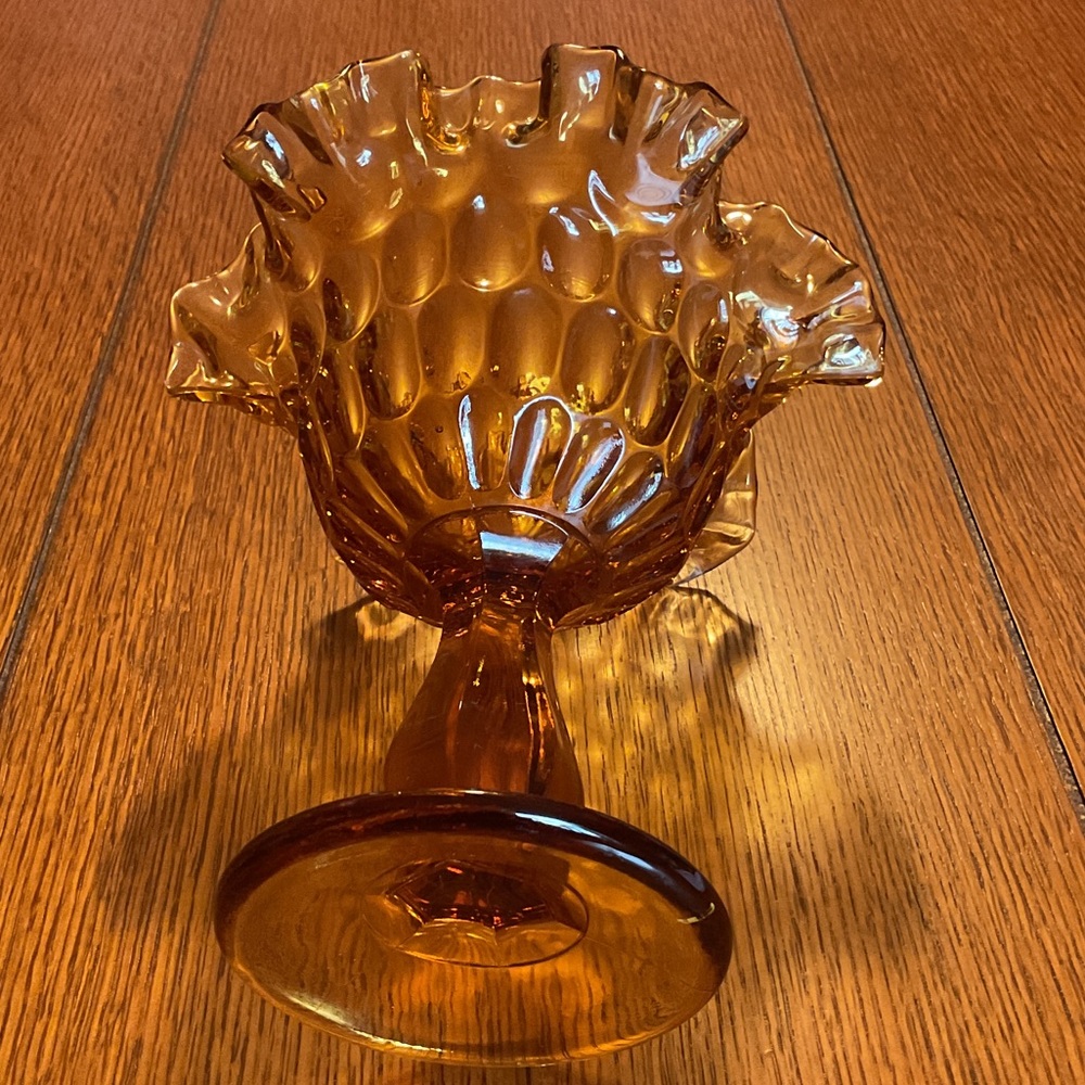 Fenton Amber Ruffled Glass Compote - Picture 5 of 6